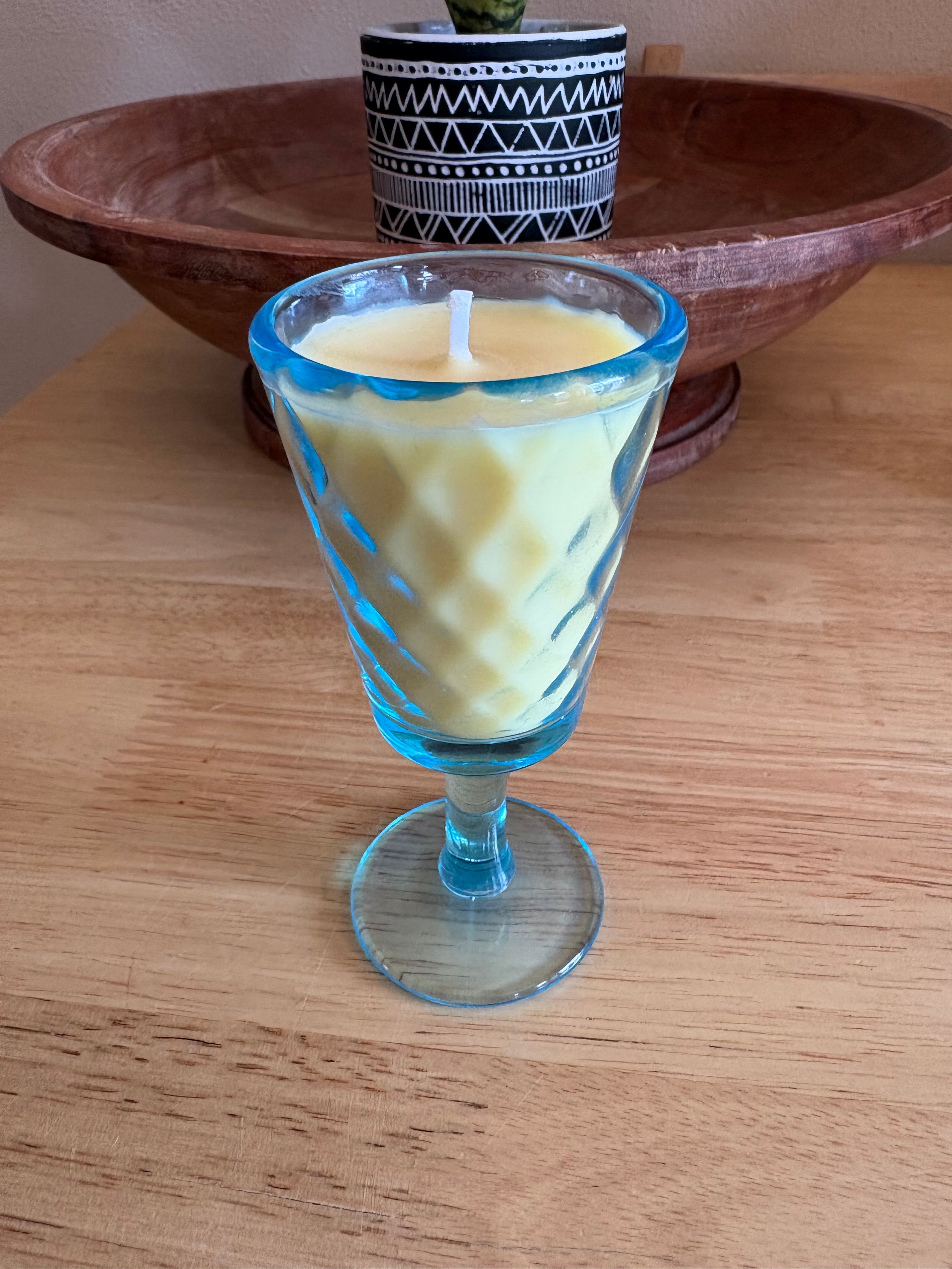 Honeysuckle & Gardenia Vintage Blue Glass Candle